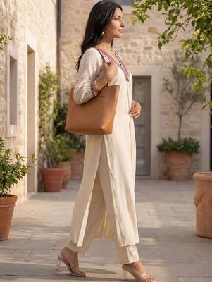Women Embroidered Regular Thread Work Liva Kurta with Trousers 3