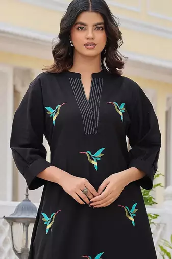 Women Animal Embroidered Regular Thread Work Pure Cotton Kurta with Palazzos