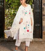 Floral Embroidered Pure Cotton Straight Kurta With Trousers & Dupatta