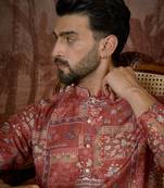 Mens silk blend pink abstract printed kurta