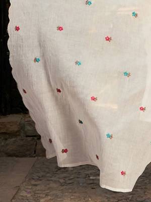 Floral Embroidered Pure Cotton Straight Kurta With Trousers & Dupatta 4