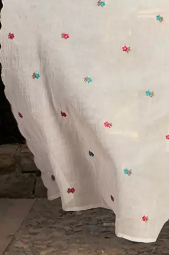 Floral Embroidered Pure Cotton Straight Kurta With Trousers & Dupatta