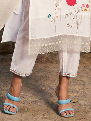 Floral Embroidered Pure Cotton Straight Kurta With Trousers & Dupatta 8