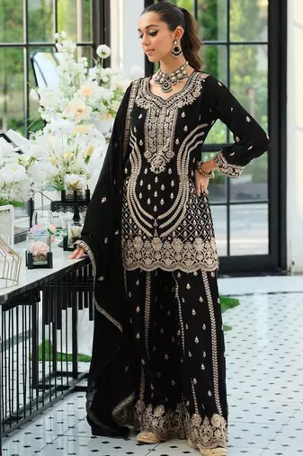 Women Ethnic Motifs Embroidered Regular Thread Work Kurta with Sharara & With Dupatta