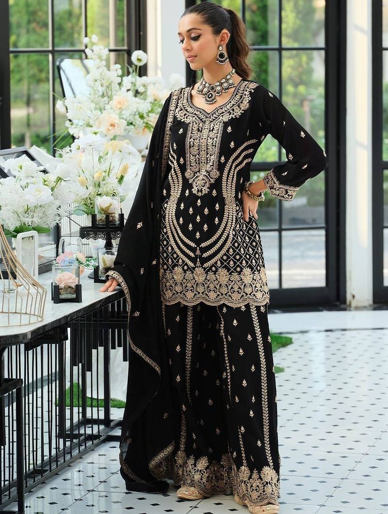 Women Ethnic Motifs Embroidered Regular Thread Work Kurta with Sharara & With Dupatta