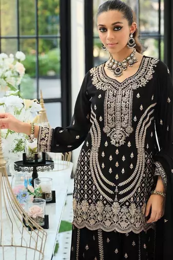 Women Ethnic Motifs Embroidered Regular Thread Work Kurta with Sharara & With Dupatta