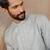 Mens blue linen self design embroidered kurta with trouser