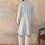 Mens blue linen self design embroidered kurta with trouser