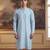 Mens blue linen ikkat print regular kurta with trouser