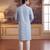 Mens blue linen ikkat print regular kurta with trouser