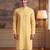 Mens yellow linen ikkat print regular kurta with trouser
