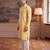 Mens yellow linen ikkat print regular kurta with trouser