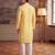 Mens yellow linen ikkat print regular kurta with trouser