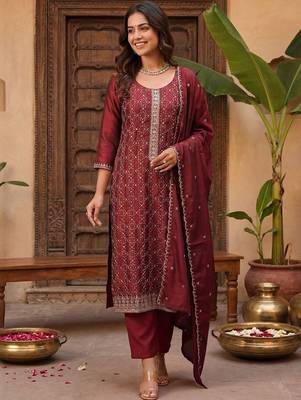 Women Ethnic Motifs Embroidered Regular Kurta with Trousers & With Dupatta 1