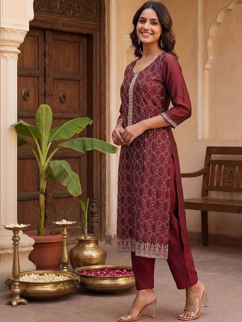 Women Ethnic Motifs Embroidered Regular Kurta with Trousers & With Dupatta