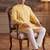 Mens yellow linen ikkat print regular kurta with trouser