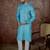 Mens blue linen bandhani print regular kurta with trouser
