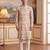 Mens cream linen geometric print regular kurta with trouser