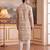 Mens cream linen geometric print regular kurta with trouser