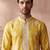 Mens yellow silk blend solid embroidered kurta with trouser