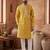 Mens yellow silk blend solid embroidered kurta with trouser
