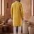 Mens yellow silk blend solid embroidered kurta with trouser