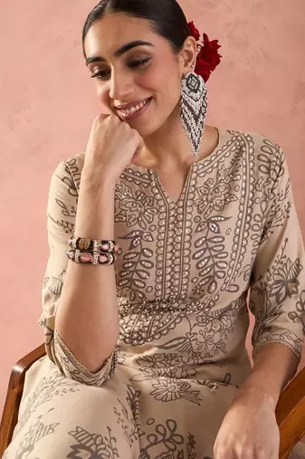 Women Ethnic Motifs Printed Regular Sequinned Kurta with Trousers