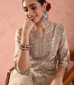 Women Ethnic Motifs Printed Regular Sequinned Kurta with Trousers