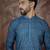 Mens blue linen floral print regular kurta with trouser
