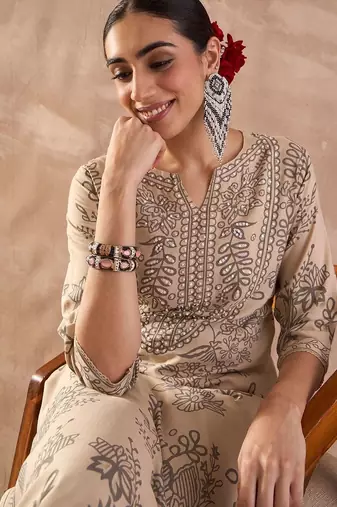 Women Ethnic Motifs Printed Regular Sequinned Kurta with Trousers