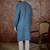Mens blue linen floral print regular kurta with trouser