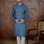 Mens blue linen floral print regular kurta with trouser
