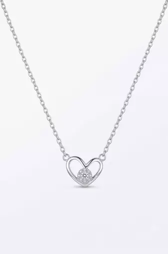 925 Sterling Silver Open Heart Solitaire Pendant Necklace Set for Women