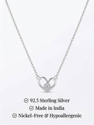 925 Sterling Silver Open Heart Solitaire Pendant Necklace Set for Women 3