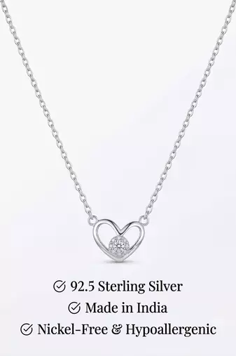 925 Sterling Silver Open Heart Solitaire Pendant Necklace Set for Women
