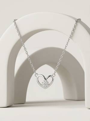 925 Sterling Silver Open Heart Solitaire Pendant Necklace Set for Women 4