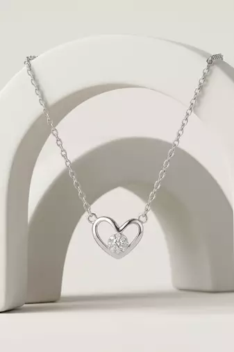 925 Sterling Silver Open Heart Solitaire Pendant Necklace Set for Women