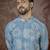 Mens blue linen ethnic motifs printed regular kurta with trouser