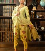 Floral Printed Thread Work Straight Kurta With Trousers & With Dupatta