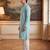 Mens blue linen bandhani printed regular kurta with trouser