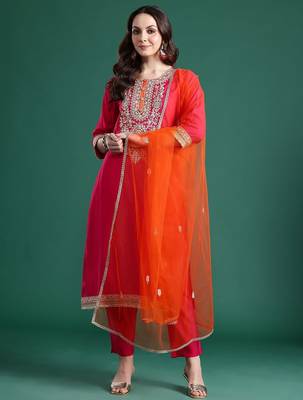 Ethnic Motifs Embroidered Kurta with Trousers & Dupatta 7