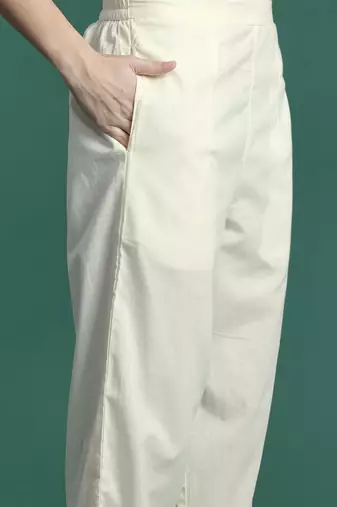 Indo EraFloral Embroidered Pure Cotton Kurta with Trousers & Dupatta
