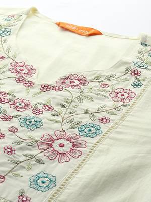 Indo EraFloral Embroidered Pure Cotton Kurta with Trousers & Dupatta 5