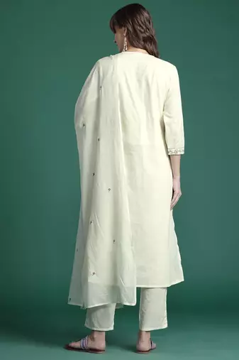Indo EraFloral Embroidered Pure Cotton Kurta with Trousers & Dupatta
