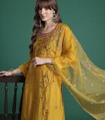 Floral Embroidered Thread Work Kurta with Trousers & With Dupatta