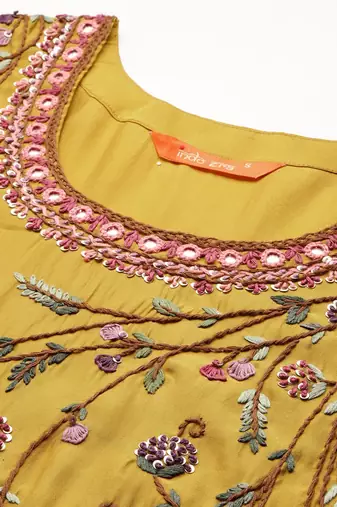Floral Embroidered Thread Work Kurta with Trousers & With Dupatta