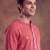 Mens peach silk blend solid embroidered kurta with trouser