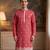 Mens peach silk blend solid embroidered kurta with trouser