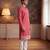 Mens peach silk blend solid embroidered kurta with trouser