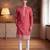 Mens peach silk blend solid embroidered kurta with trouser